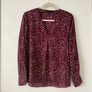 Banana Republic Maroon Spotted Long Sleeve Blouse